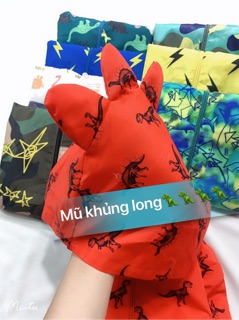 Áo Gió mũ khủng long 2 lớp Bé Trai