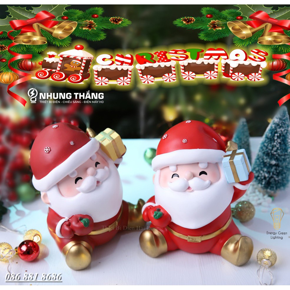 [ Quà Tặng Giáng Sinh ] Mô Hình Ông Già Noel Cầm Hộp Quà Dễ Thương - Trang Trí Giáng Sinh - Đút T iền Tiết Kiệm