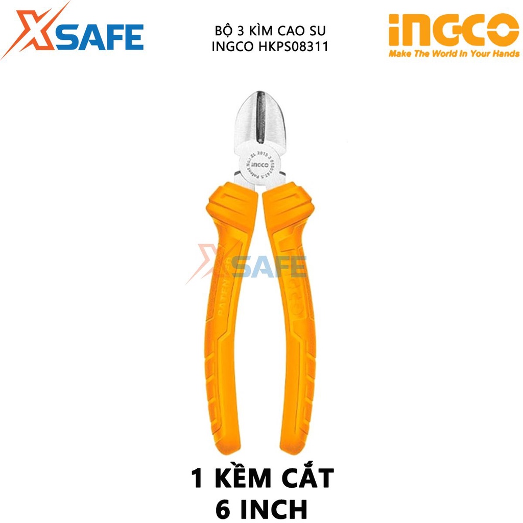 Bộ 3 kìm INGCO HKPS08311 kích thước 6 inch Bộ 3 kềm hợp kim cao cấp chắc chắc, chịu lực, chịu nhiệt - Chính hãng [XSAFE]