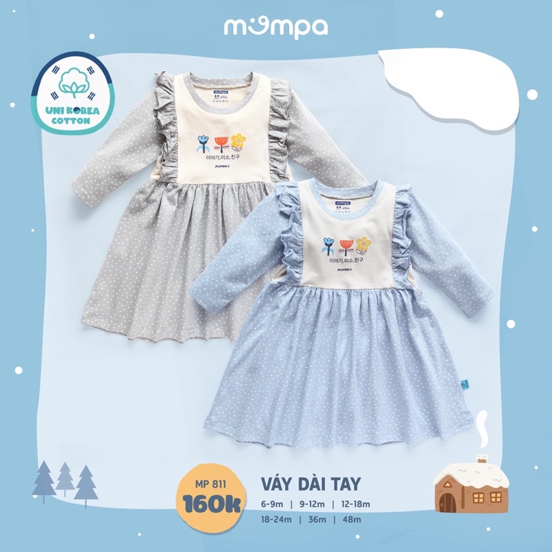 Váy dài tay mompa dành cho bé size từ 9-12m đến 48m
