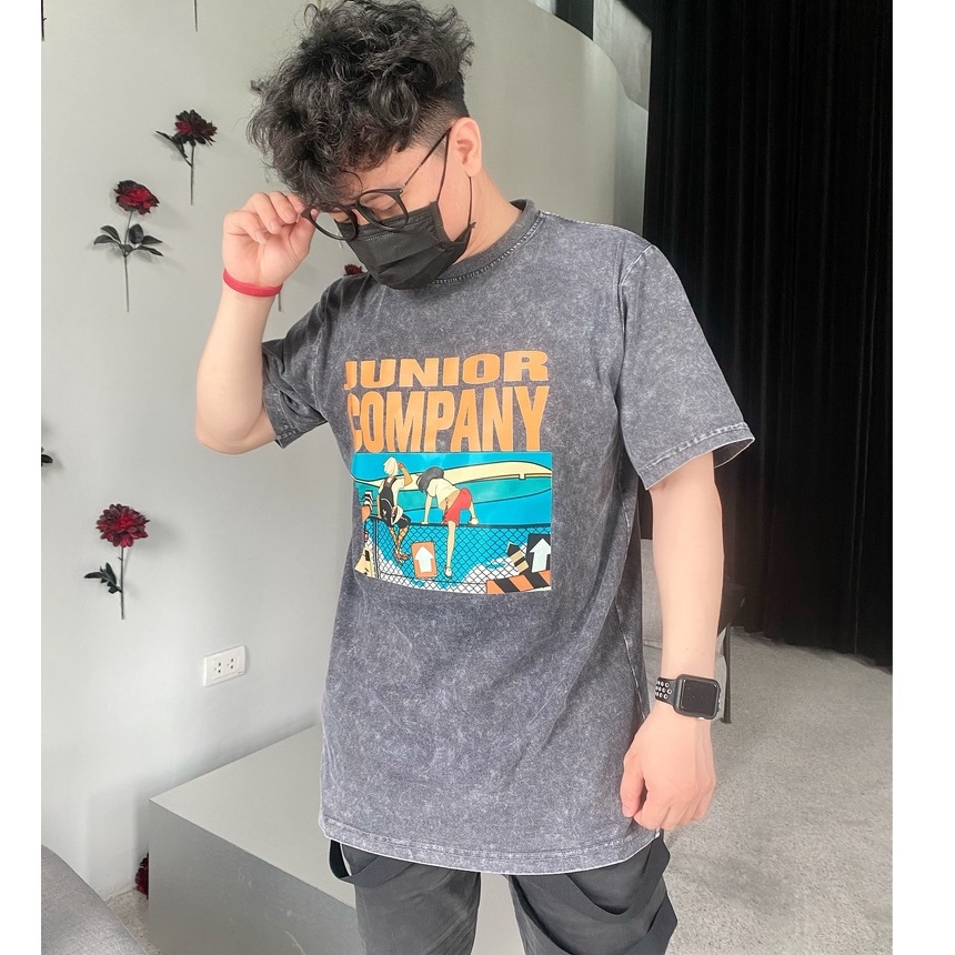 Áo thun Wash junior company ZinVG Shop , Áo thun unisex nam nữ form rộng oversize chất liệu Cotton