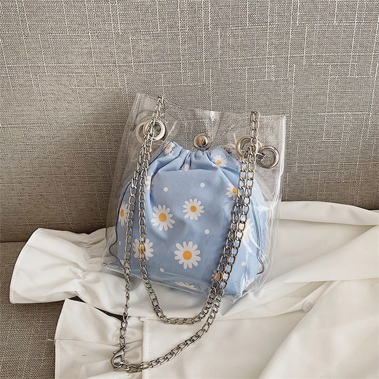 [FREESHIP] Túi xách nữ Harajuku trong suốt hoa cúc màu xanh