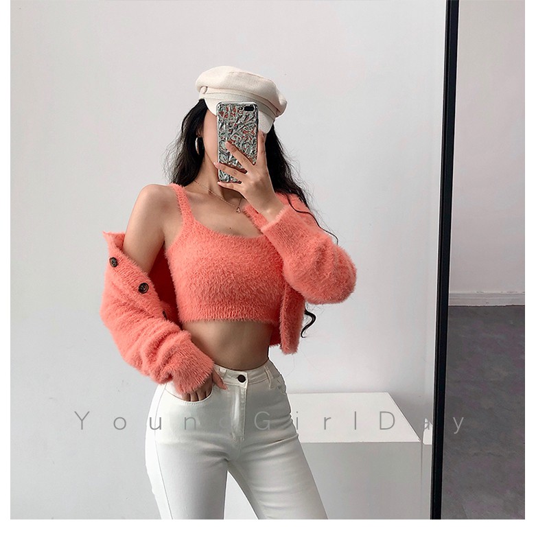 Áo Croptop len kèm áo khoác FREE SHIP Quảng Châu cao cấp