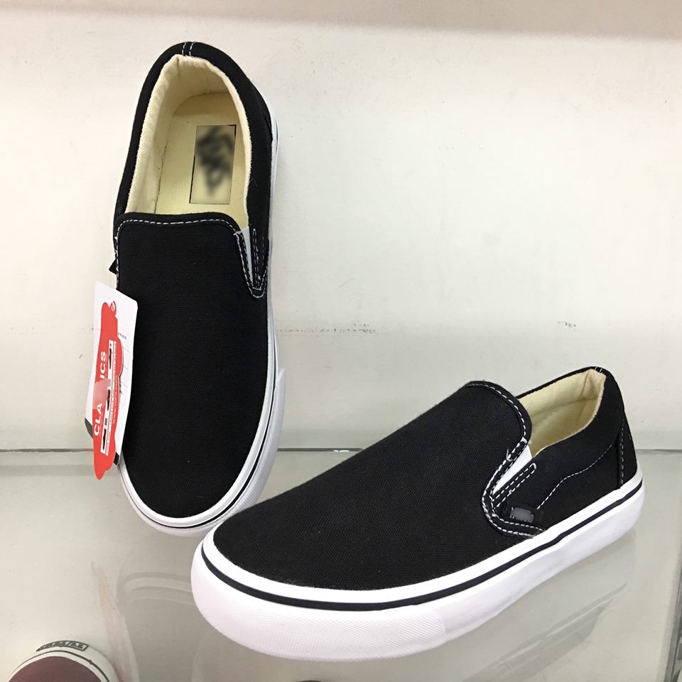 (FreeShip + Box) Giày Vans lười đen đế trắng Nam Nữ