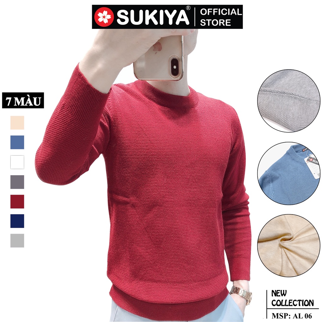- Áo Len Nam Cổ Tròn SUKIYA Dệt Hạt Gạo Chất Liệu Sợi Lông Cừu Nhập Khẩu Mềm Mại AL06 -po99