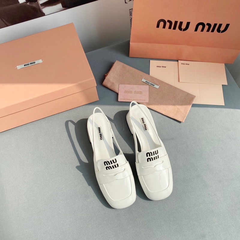 Giày cao gót mũi vuông quai hậu thương hiệu Miu Miu da thật cao cấp