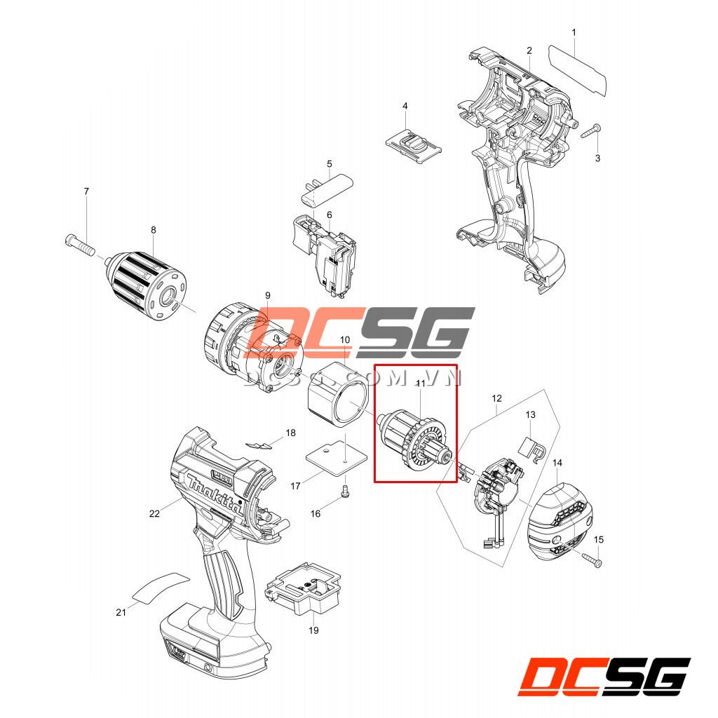 Roto máy DHP482/ DDF482/ XFD10/ XPH10 Makita 619380-9 | DCSG