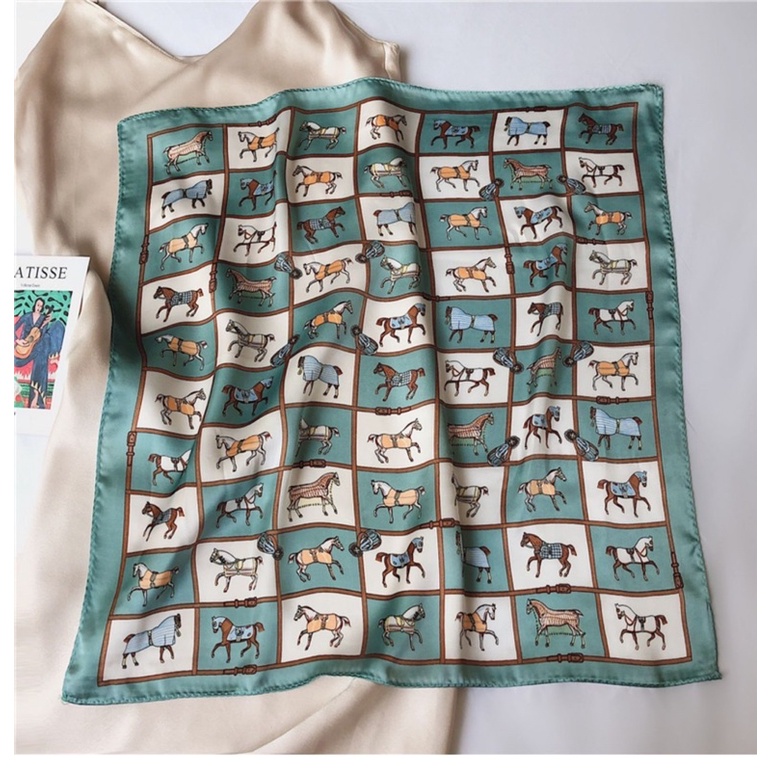 Khăn turban in hình con ngựa lụa mini size 53x53cm - Maben