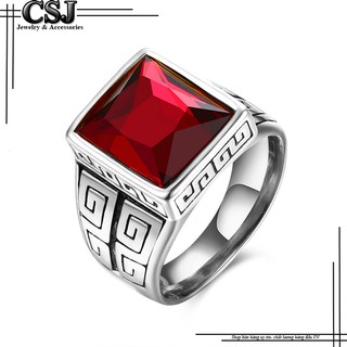 Nhẫn inox nam đá đỏ
