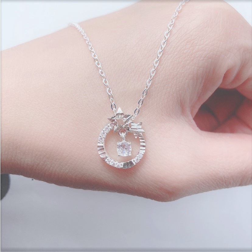 Dây chuyền bạc thật hình tròn đính ngôi sao, Vòng cổ bạc nữ tính - Trang sức bạc Evasilver
