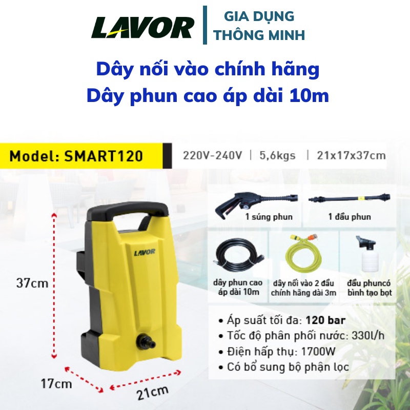 Máy phun áp lực nước Lavor Smart120 máy rửa xe motor chổi than - Áp suất 120 bar siêu mạnh - Bảo hành toàn quốc