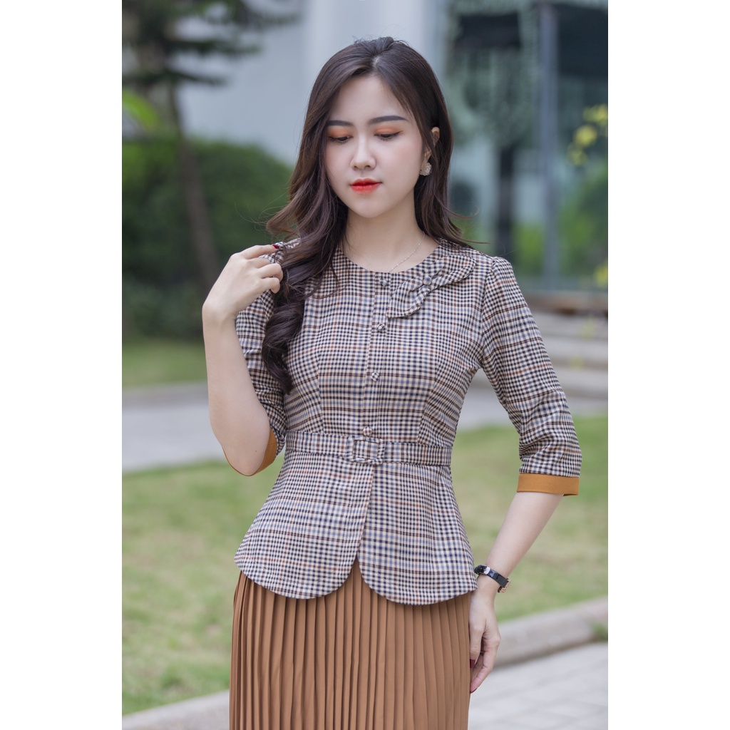 Set váy công sở nữ , Combo áo cổ tròn cúc bọc tay lỡ mix chân váy xếp ly chất liệu kate nhật cao cấp hiện đại | BigBuy360 - bigbuy360.vn