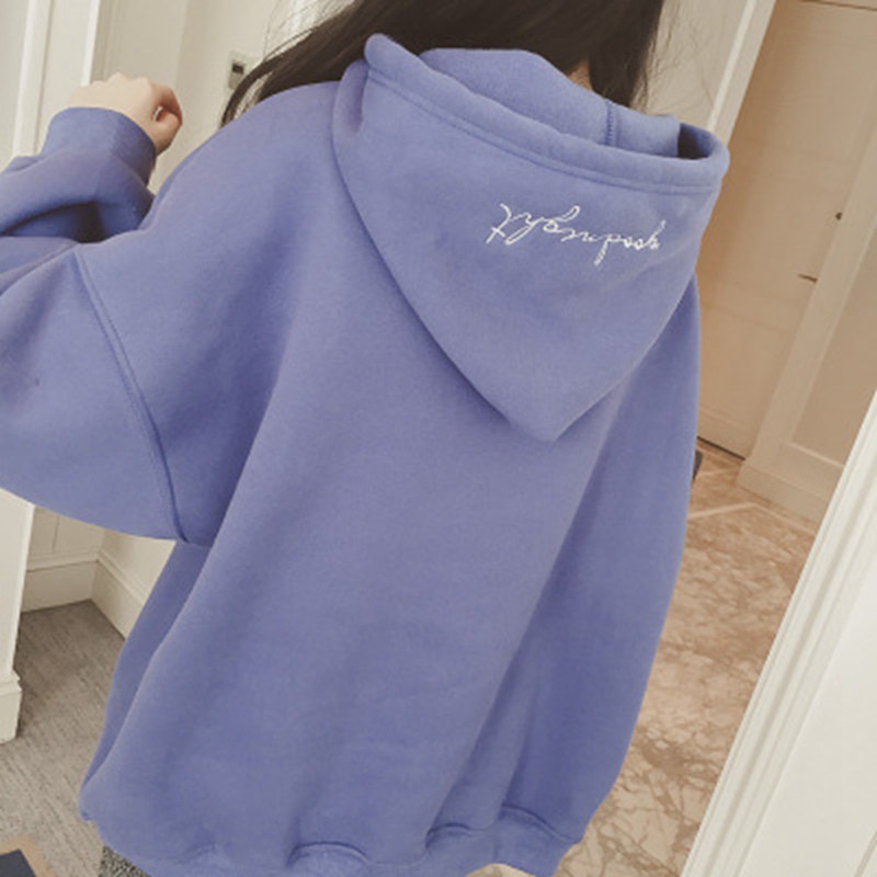 Áo Hoodies nữ tay dài màu trơn thiết kế dáng rộng thoải mái và thời trang