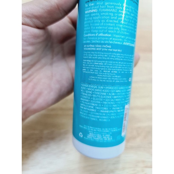 Xịt dưỡng tăng phồng tóc Moroc Moroccanoil volumizing mist 160ml