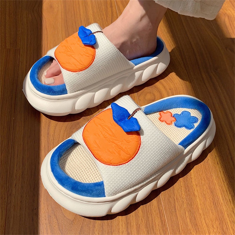 Oeteo Dép Cotton Lanh Đi Trong Nhà Đế Dày Màu Cam Cho Nữ