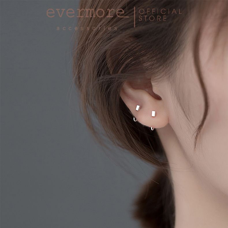 Bông tai bạc EVERMORE, khuyên tai tròn, hình vuông bạc ý 925 nguyên chất, phong cách thanh lịch, minimalism - H037