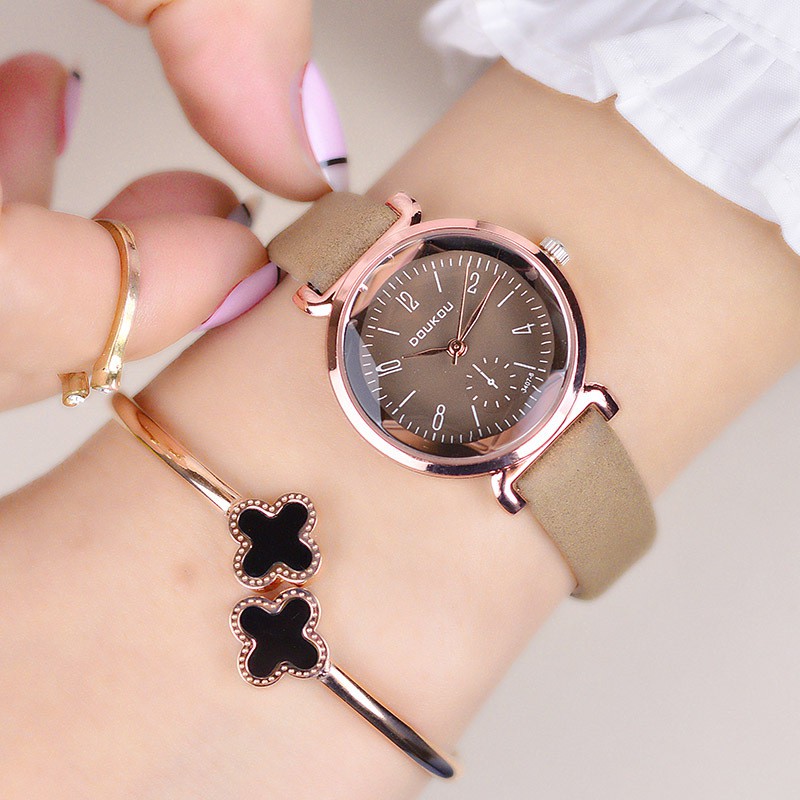 [CÓ VIDEO - ẢNH THẬT] Đồng hồ nữ DouKou 71117 dây da lộn cao cấp mặt tròn vát 3D | BigBuy360 - bigbuy360.vn