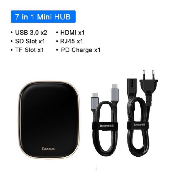 Bộ USB Hub Baseus 7 in 1 Type C ra HDMI USB 3.0 SD TF RJ45 hỗ trợ sạc PD 60W cho Macbook, Laptop, Điện thoại..