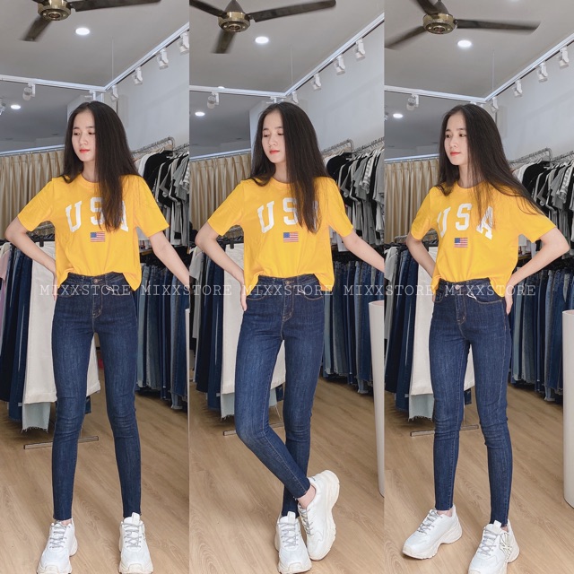 Quần bò bó skinny cắt lai - 2 Màu Dáng Dài