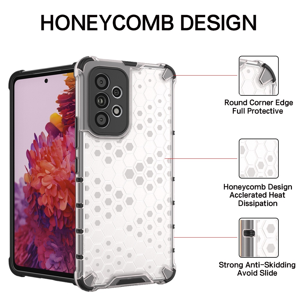Ốp Điện Thoại Nhựa Cứng Trong Suốt Chống Sốc Họa Tiết Tổ Ong Cho Samsung Galaxy A03 Core A13 A23 A53 A73