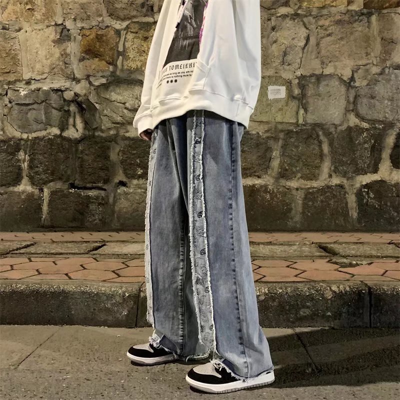 Quần dài ống rộng phong cách hàn quốc thời trang cá tính cho nam unisex simple jean in rời quần tây nam thông thường nối màu tương phản quần đôi thời trang