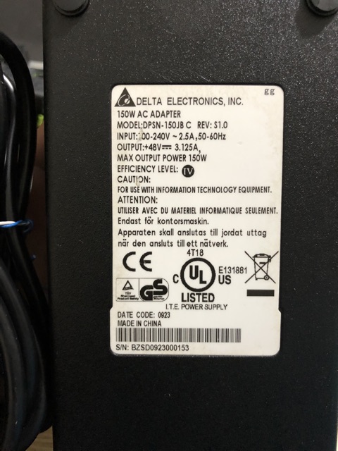 Delta Electronics DPSN-150JB E AC Adapter 48V 3.125A