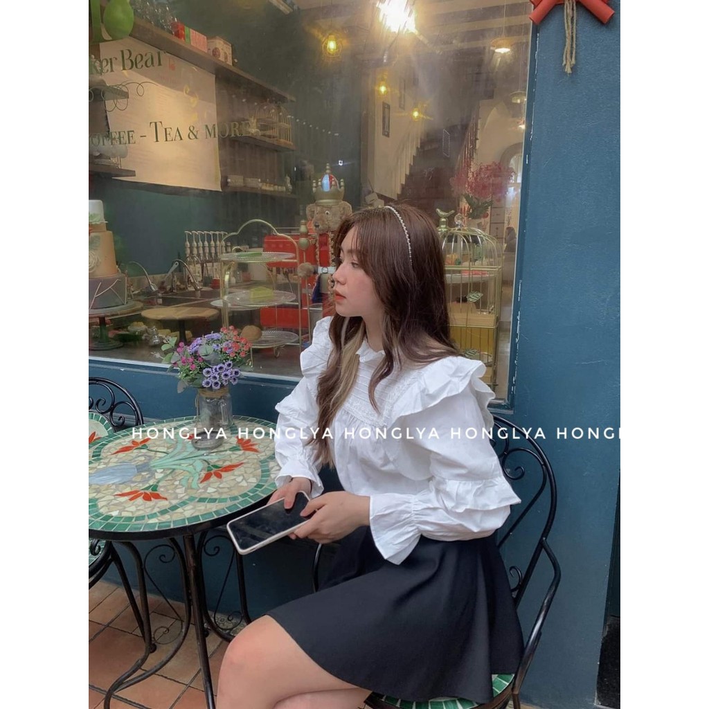 [Ảnh thật] Sơ mi chất thô lụa phối cổ ren nhẹ nhàng