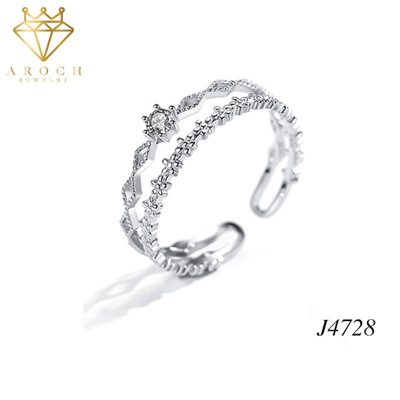 Nhẫn nữ hở freesize,hợp với mọi kích cỡ ngón tay,bạc Ý s925 ren đôi nhỏ xinh J4728- AROCH Jewelry