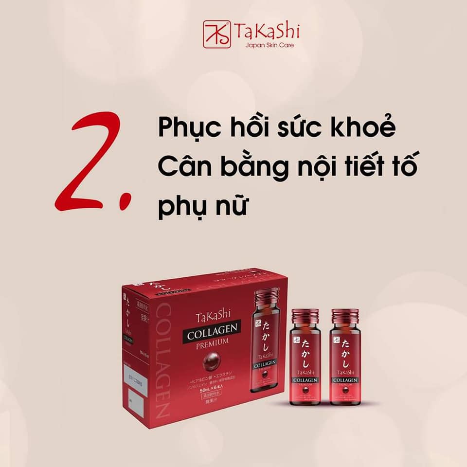 Nước uống Collagen Tươi Nhật Bản Takashi chống lão hóa giảm mỡ cân bằng nội tiết hỗ trợ xương khớp 50ml x 6 chai (1 hộp)