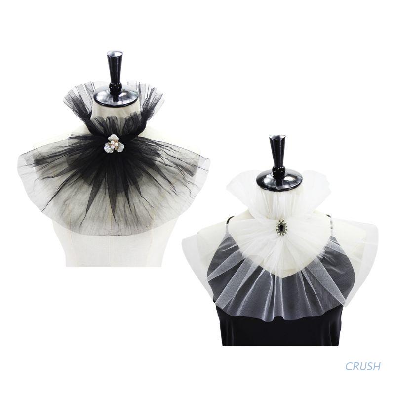 Vòng cổ choker cổ đứng phối lưới đính đá và ngọc trai giả phong cách vintage dành cho nữ