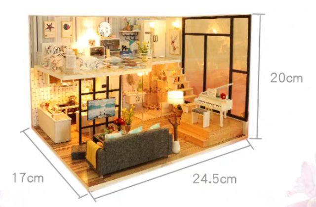 Kèm mica và keo dán - Mô hình nhà gỗ búp bê Dollhouse DIY - M023A Happiness Code