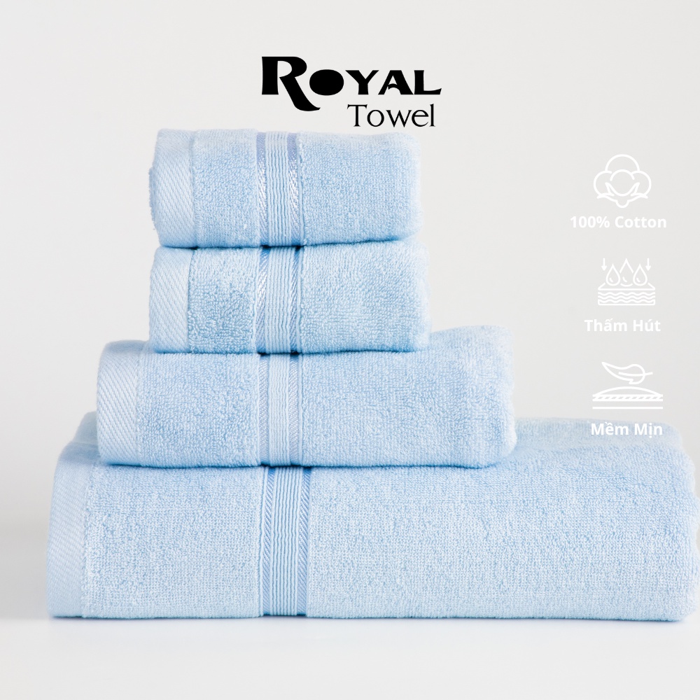 Combo 4 Khăn Tắm Gội Mặt Cao Cấp Royal Towel 100% Cotton Mềm Mại, Thấm Hút, Kháng Khuẩn