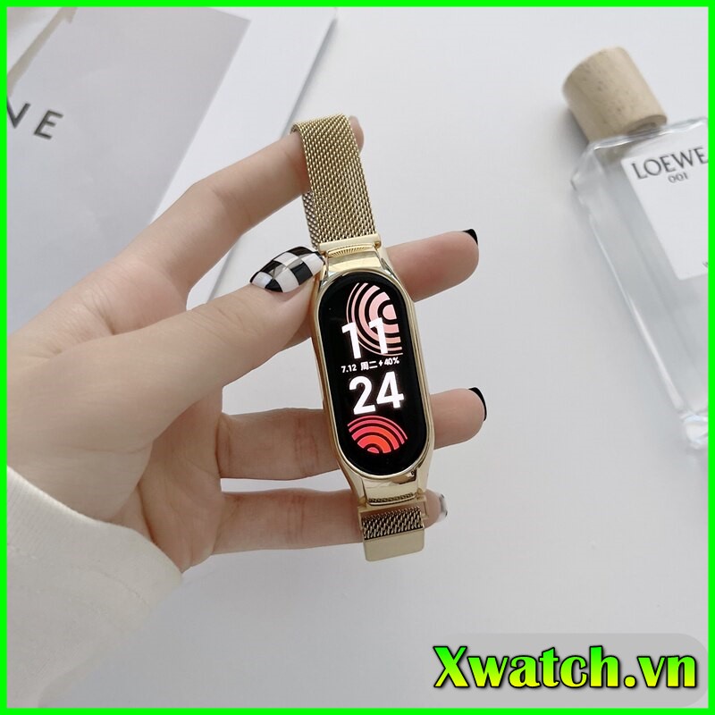 Dây đeo kim loại mắt lưới cho Xiaomi Miband 7 Mi Band 7 Mijosb Khóa nam châm