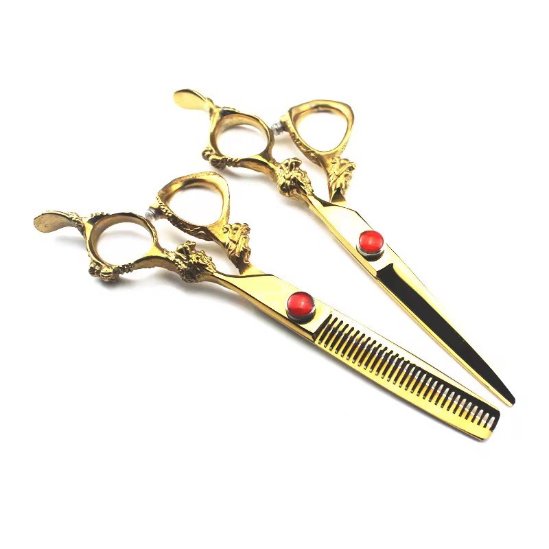 Kéo cắt tóc chuyên nghiệp với tay cầm rồng vàng 6.7 inch Chất liệu thép không gỉ chất lượng cao