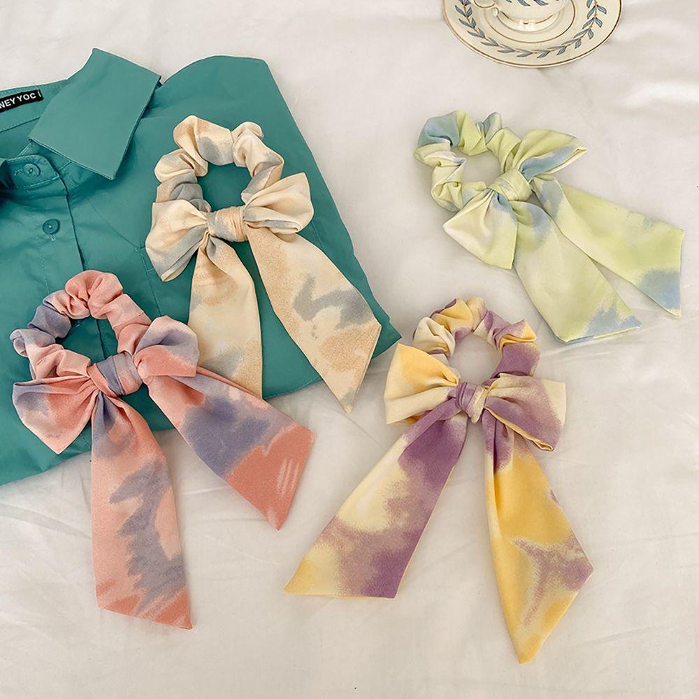 NICKOLAS Dây Cột Tóc Co Giãn Đính Nơ Họa Tiết Tranh Sơn Dầu Thời Trang Hàn Quốc Cho Nữ