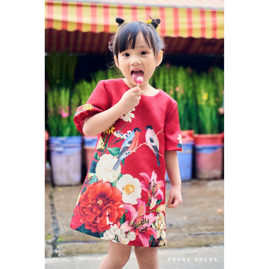 Đầm A kid đỏ gấm sz 1AD4001 ADORE DRESS