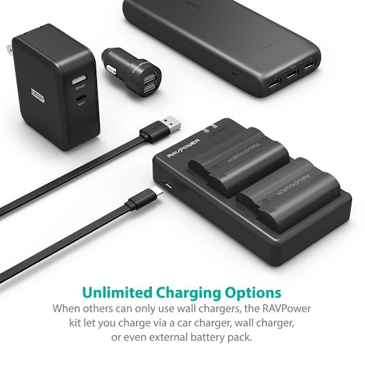 Bộ 2 PIN +1 SẠC ĐÔI Nikon EN-EL15, EN-EL15A Ravpower DÙNG CHO NIKON Z6II, Z7.....