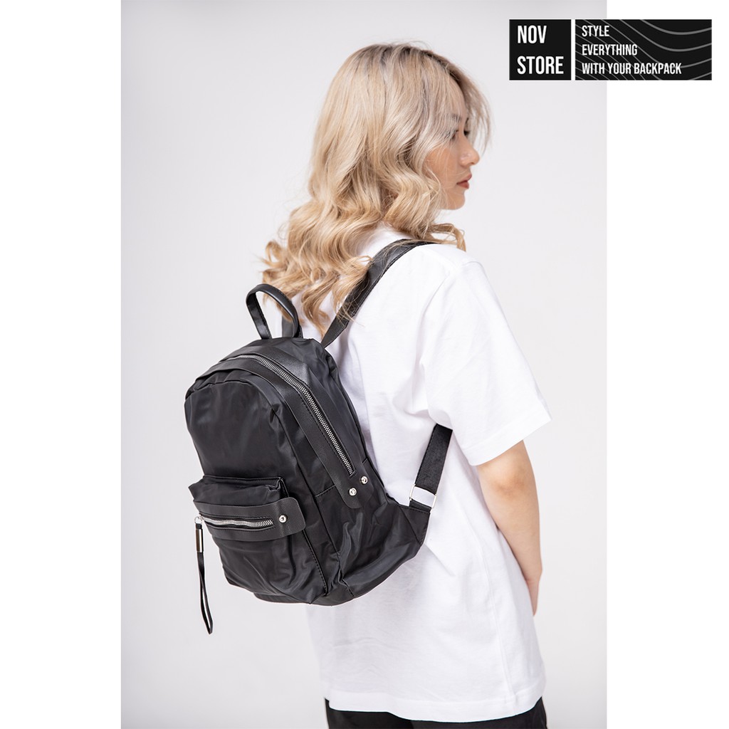 Balo vải nữ, size nhỏ đựng vừa Lap13inch và A4, chất vải dù đáp da chống thấm nước, dễ dàng vệ sinh khi bị bẩn -novstore