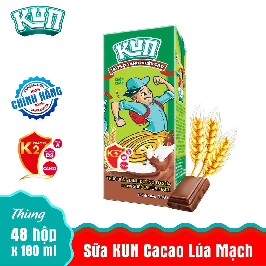 Sữa KUN Sôcôla Lúa Mạch Thùng 48 Hộp x 180ml
