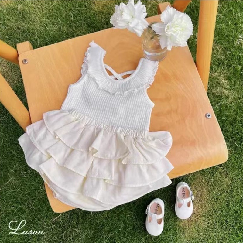 Áo Cotton Không Tay Cổ Bèo Màu Trơn Thời Trang Mùa Hè Dành Cho Bé Gái