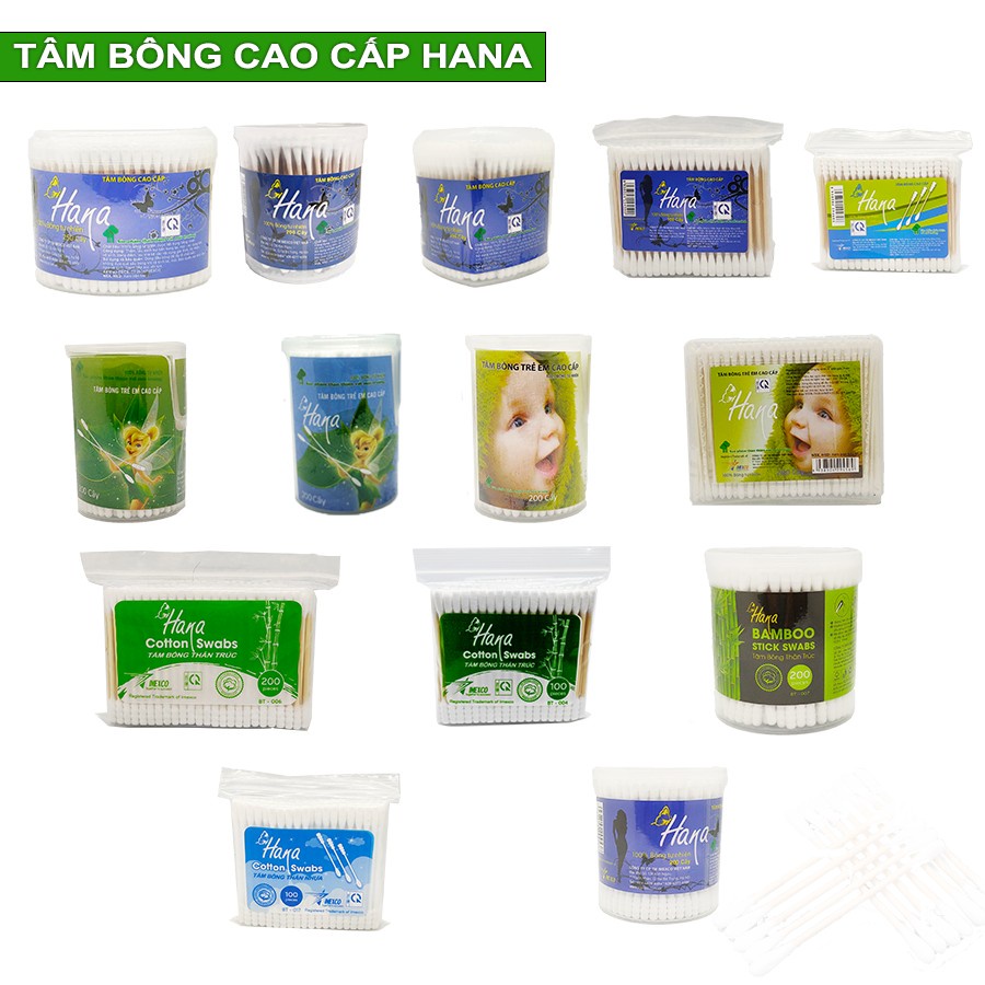 COMBO 2 Gói Tăm bông Hana Cotton Swabs gói Poly lõi nhựa - 200c