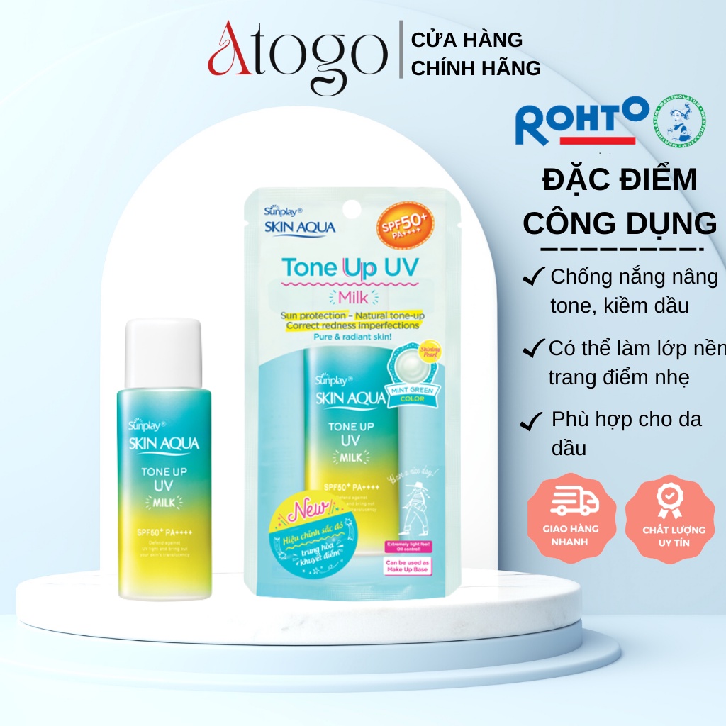 Sữa Chống Nắng Kiềm Dầu Nâng Tông Sunplay Skin Aqua Tone Up Uv Milk Mint Green 50g
