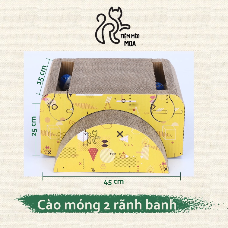 Cào móng cho mèo khối chữ nhật 2 rãnh banh lục lạc - 2in1 - Tiệm Mèo Moa
