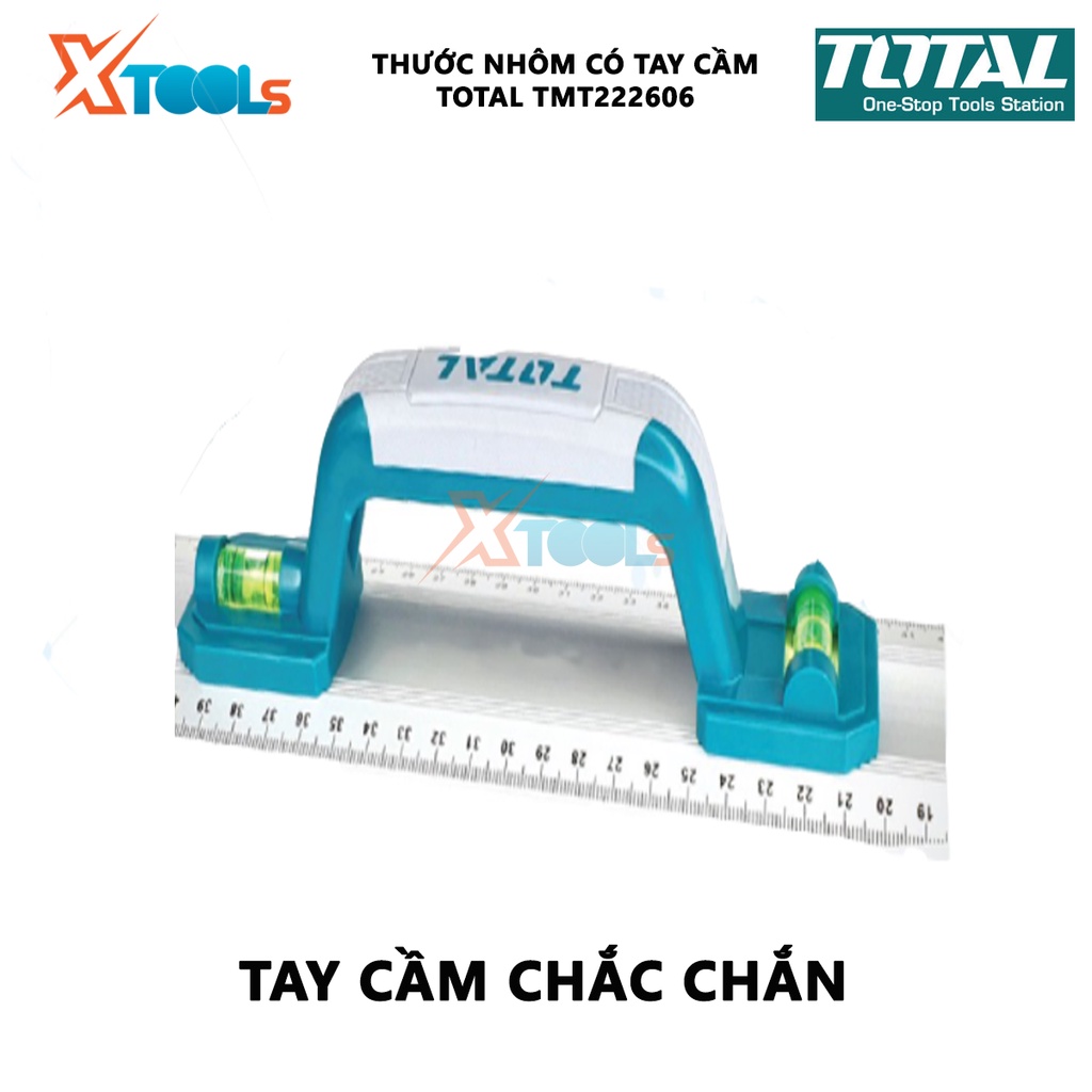 Thước nhôm xây dựng có tay cầm TOTAL TMT222606 thước lá Chiều dài 60cm, Chất liệu Nhôm, Đóng gói bằng thẻ giấy đo độ dài