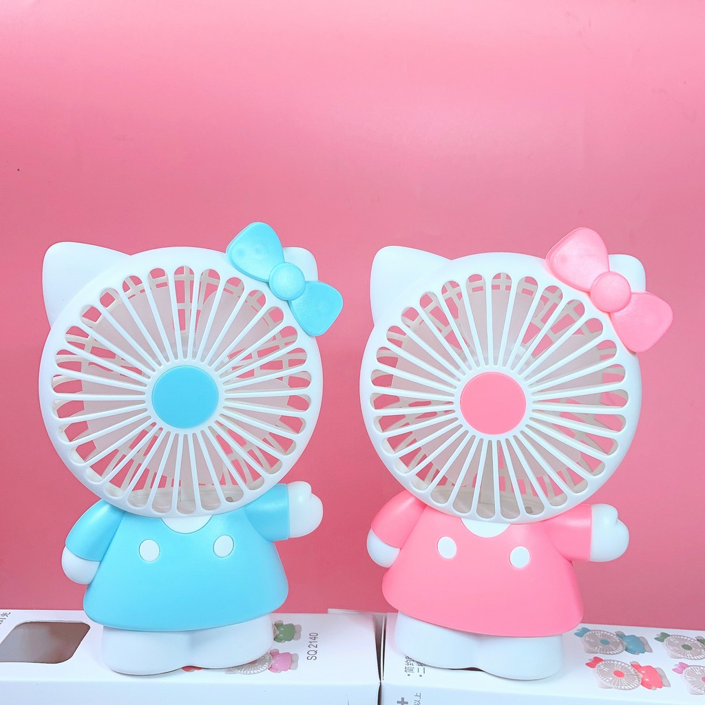 Quạt mini tích điện cầm tay có đèn sáng hình mèo kity, quạt để bàn (ảnh thật 100%) #4