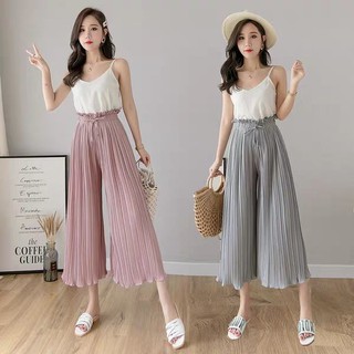 Quần Voan Dài Lưng Cao Ống Rộng Xếp Ly Thời Trang Thanh Lịch Cho Nữ