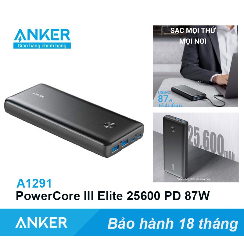 Sạc Dự Phòng ANKER PowerCore III Elite 25600mAh PD 87W cho Macbook Laptop - Mã A1291