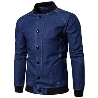 Áo khoác jean nam cổ trụ đủ size từ 50 đến 68 kg chất vải jean dày dặn [Hàng giống hình]