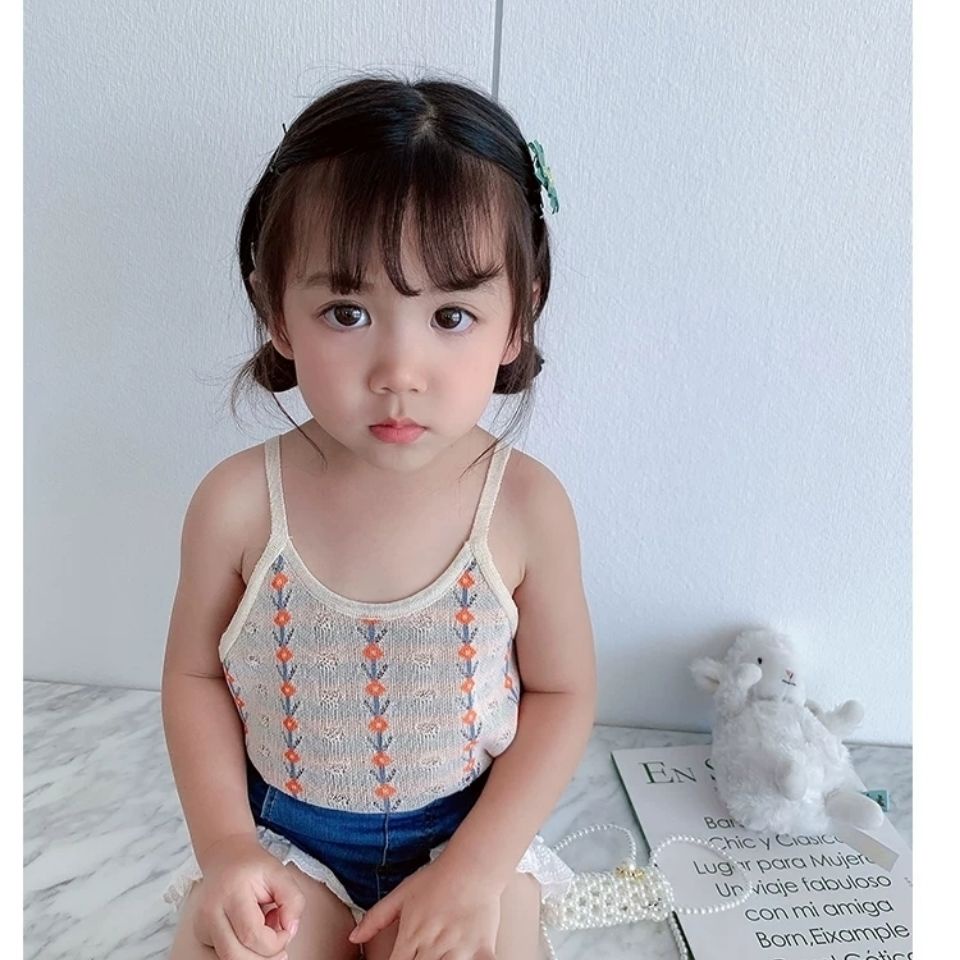 [Babycat] Áo Lót Hai Dây Bằng Lụa Lạnh Phong Cách Nhật Bản Hàn Quốc Mùa Hè In Họa Tiết Hoa Sọc Dành Cho Trẻ Em 2022