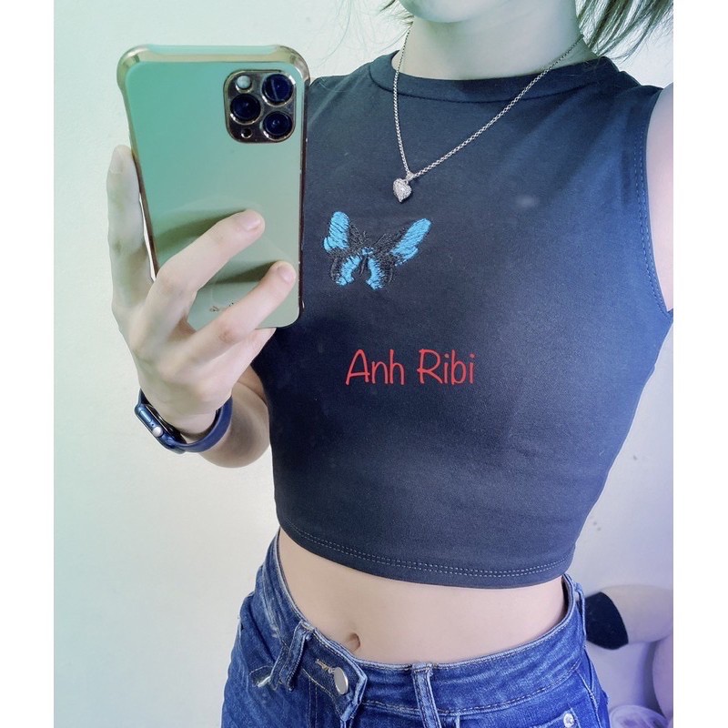 Áo Crotop tanktop bướm thêu chất cotton